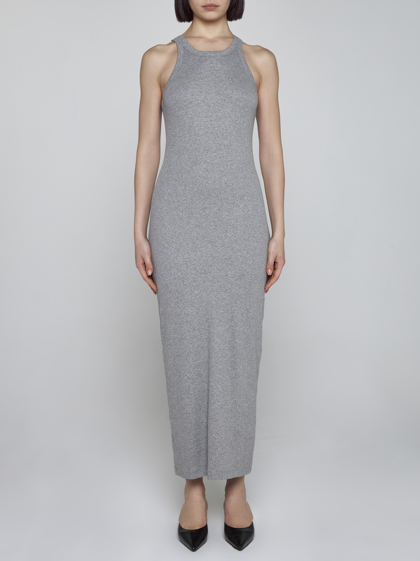 Shop Totême Fine-ribbed Jersey Maxi Dress In Gray