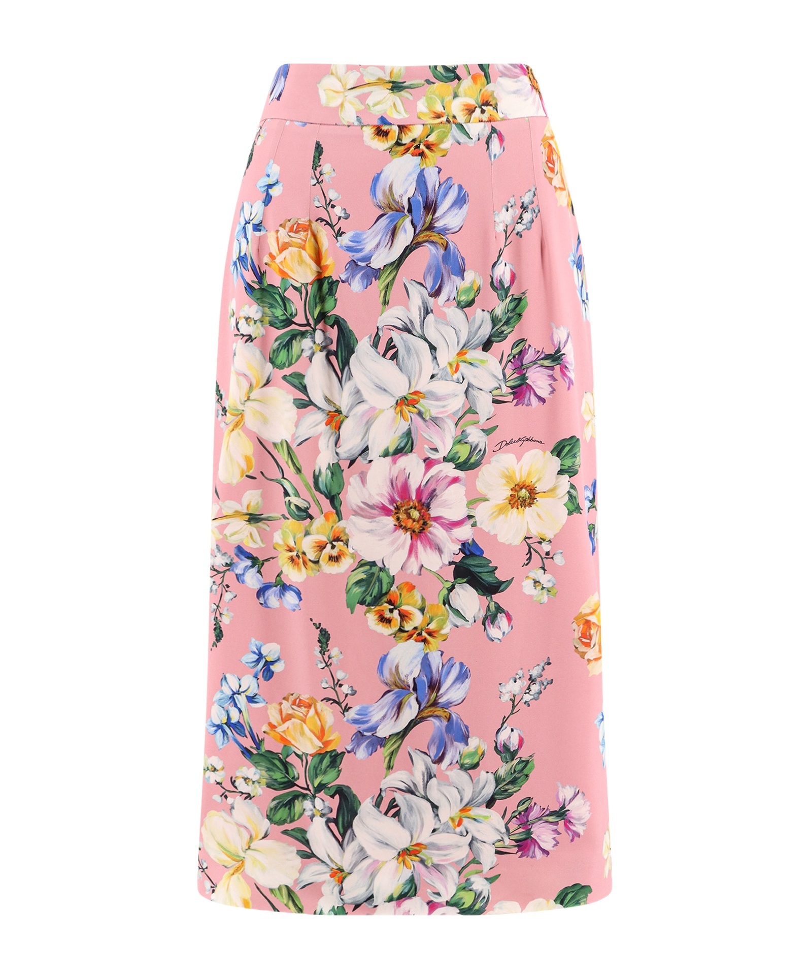 Dolce & Gabbana Stertch Silk Skirt With Multicolor Floral Print In Pink
