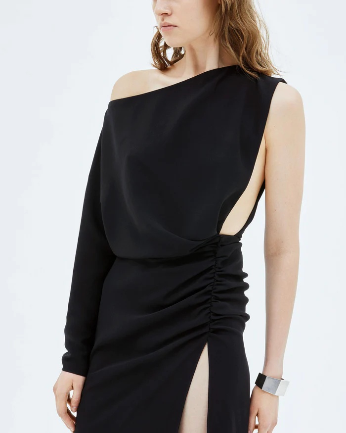 Red Valentino One-word Shoulder Asymmetrical Design Dress In Black