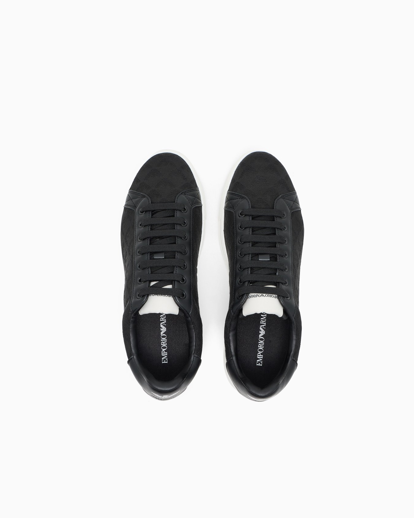 Emporio Armani Nylon Sneakers With Jacquard All-over Eagle In Black