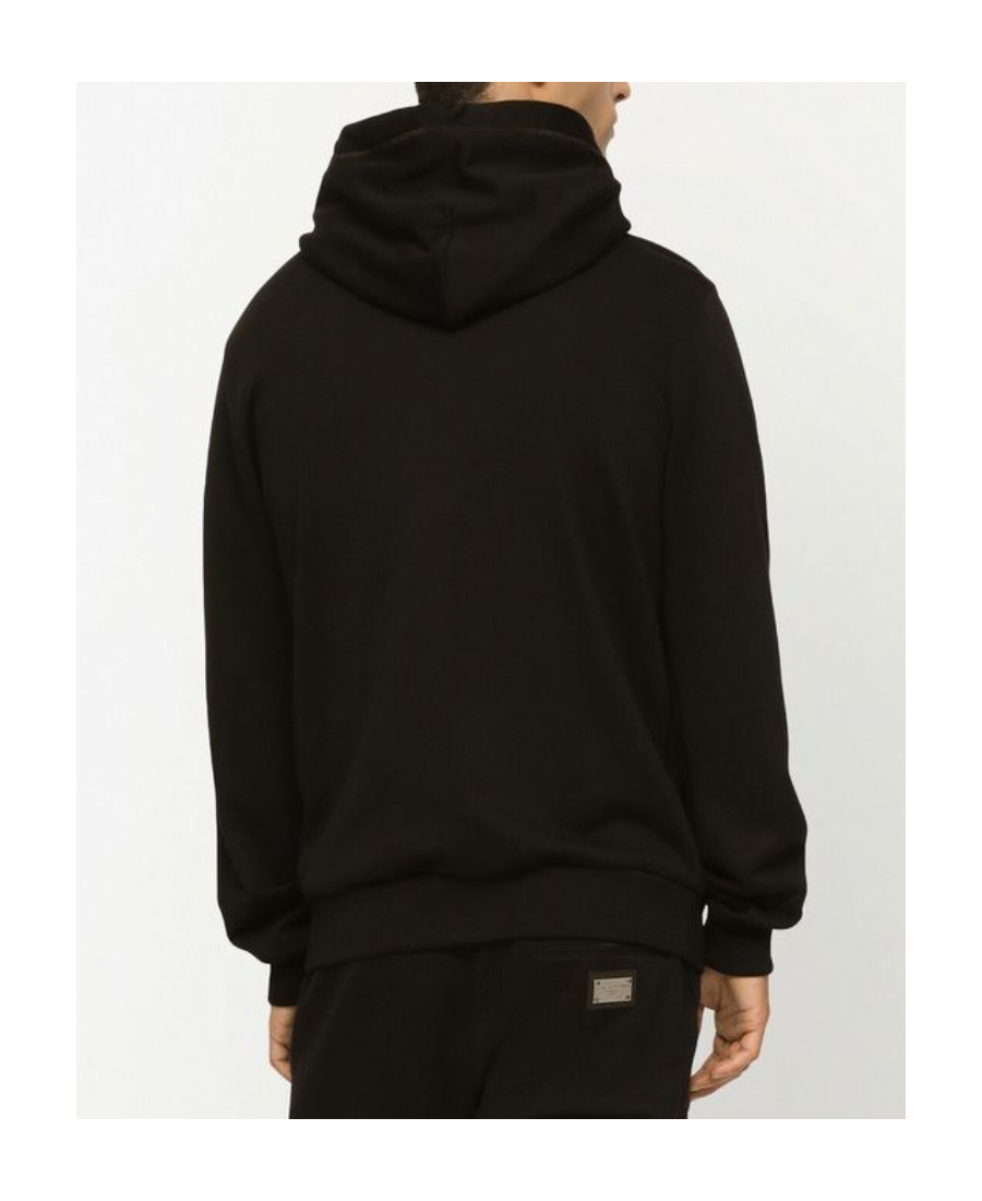 Dolce & Gabbana Black Hoodie With Plated Logo On The Chest In Black