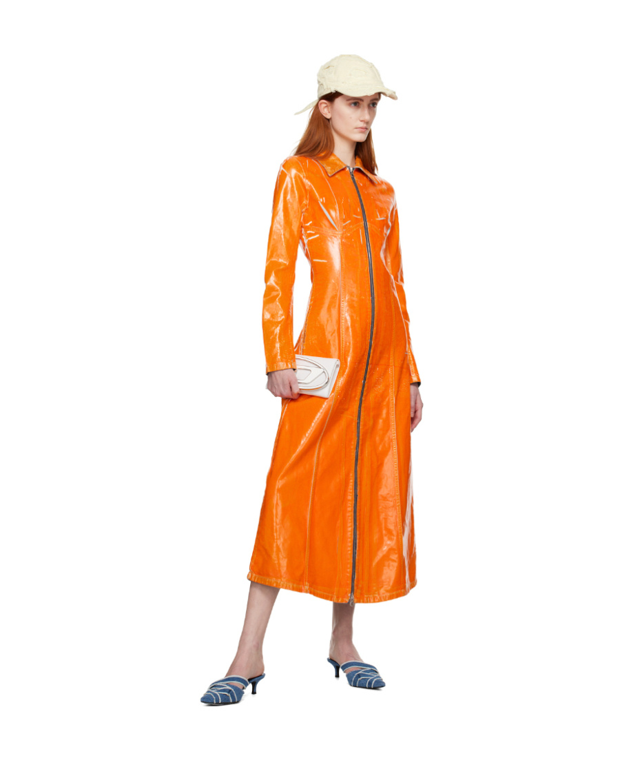 Diesel Coated Denim Long-line Coat In Orange