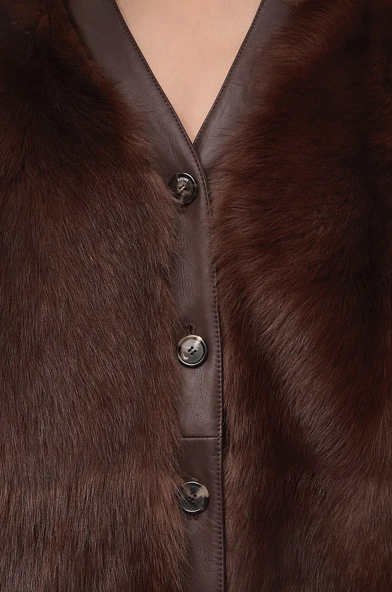 Loewe Lamb Shearling V-neck Cardigan In Brown