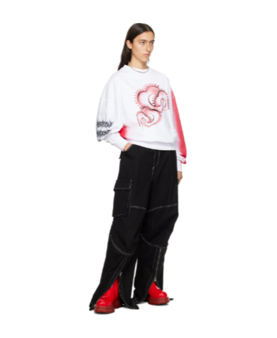 We11 Done Round Neck Printed Pattern Sweater In White