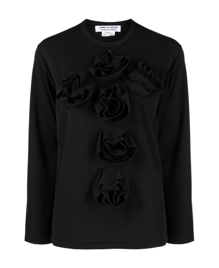 Shop Comme Des Garçons T-shirt With Round Neck And Long Sleeves In Black
