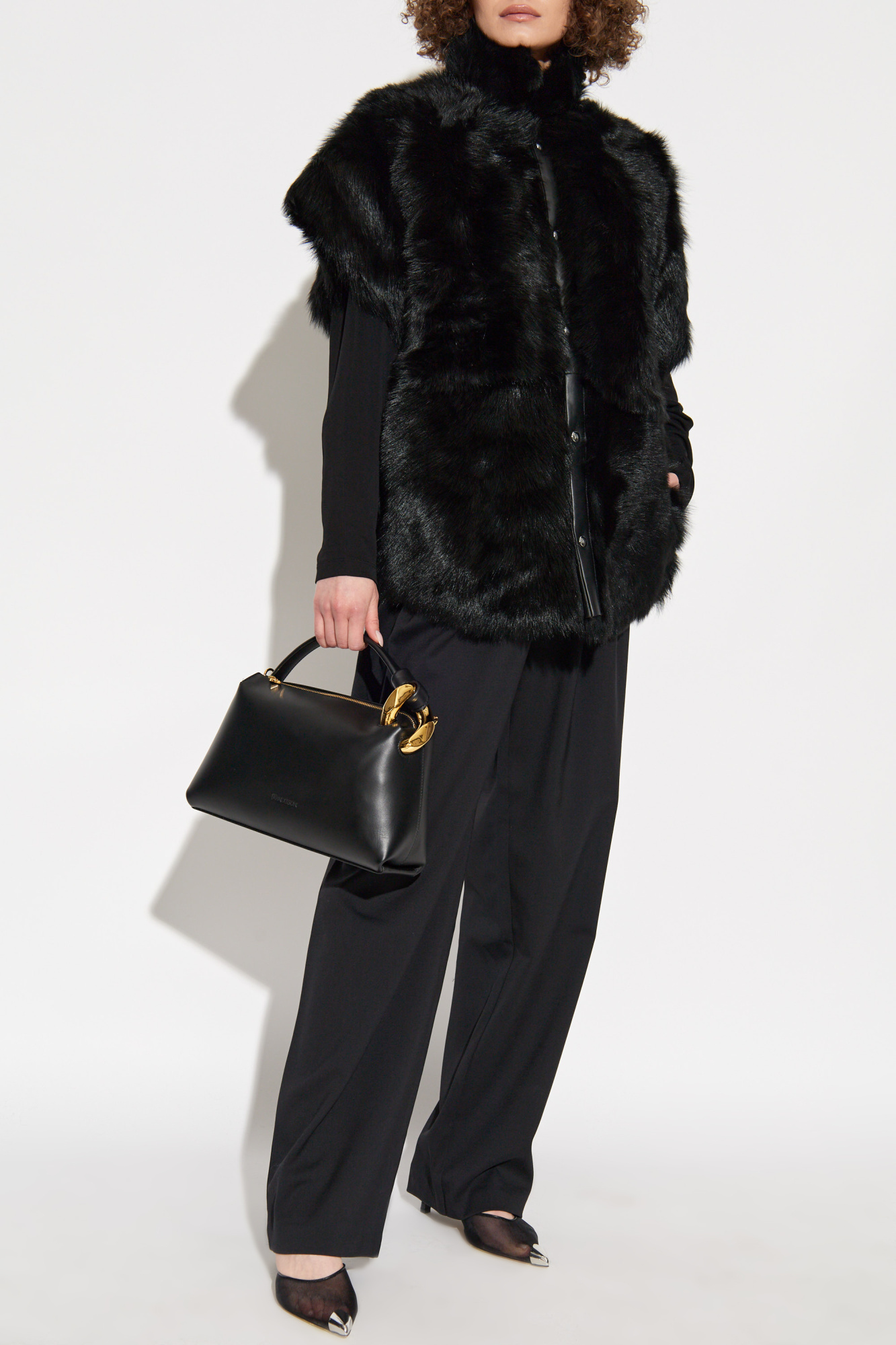 Iro Upright Collar Fur Jacket In Black