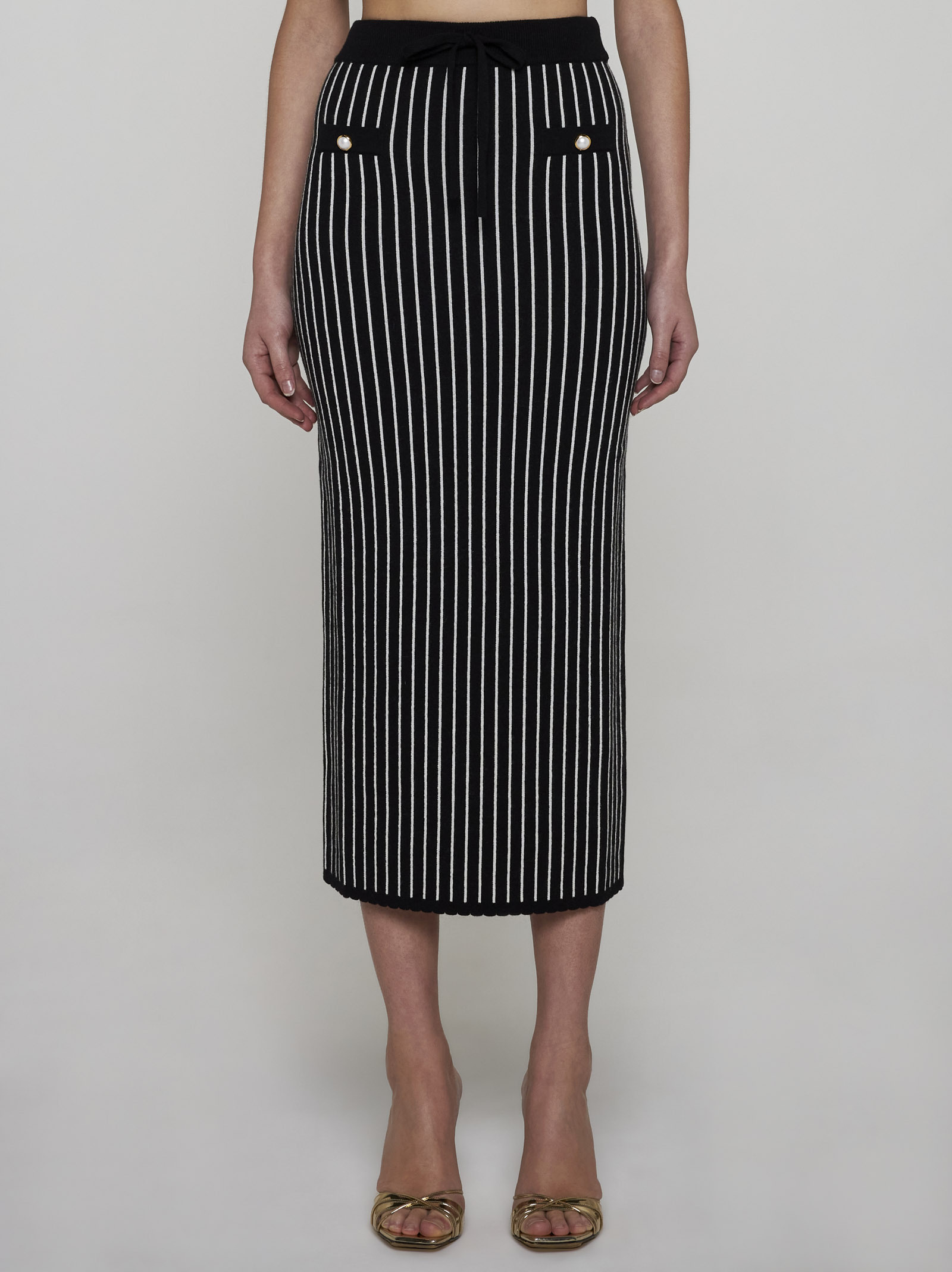 Alessandra Rich Pinstripe Knitted Midi Skirt In Black