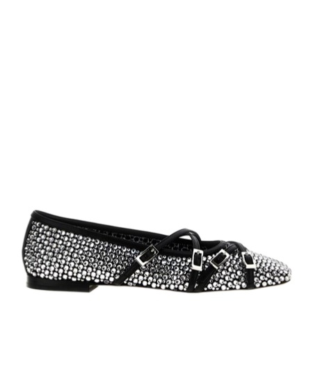Machmach Crystal Decorated Ballet Shoes In Black