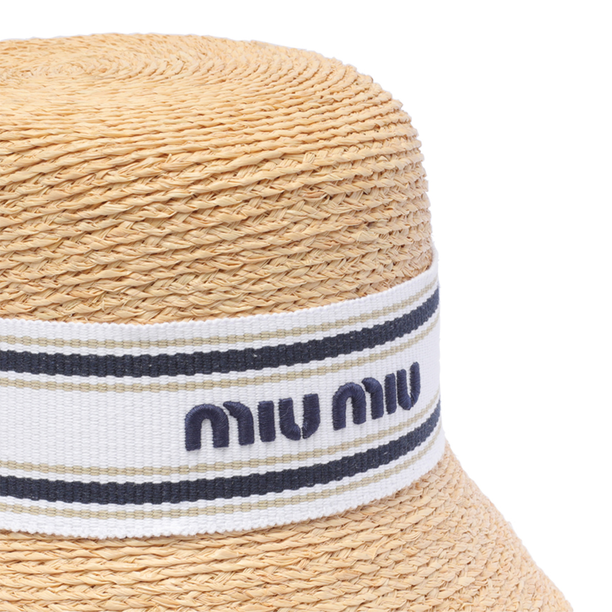 Miu Miu Logo-embroidered Raffia Hat In Nude