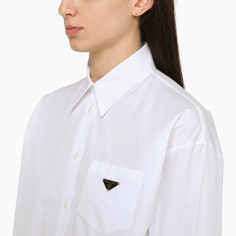 Prada Womens White Logo-plaque Long-sleeve Cotton Shirt In White