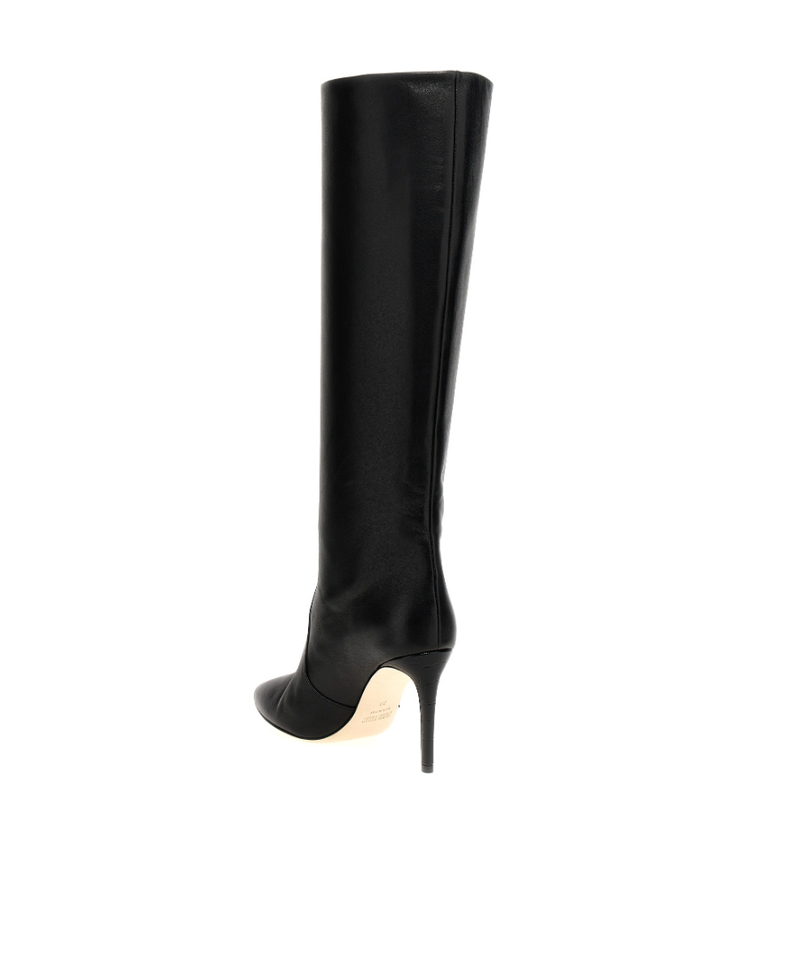 Paris Texas Stiletto Croc-effect Trimmed Leather Knee Boots In Black