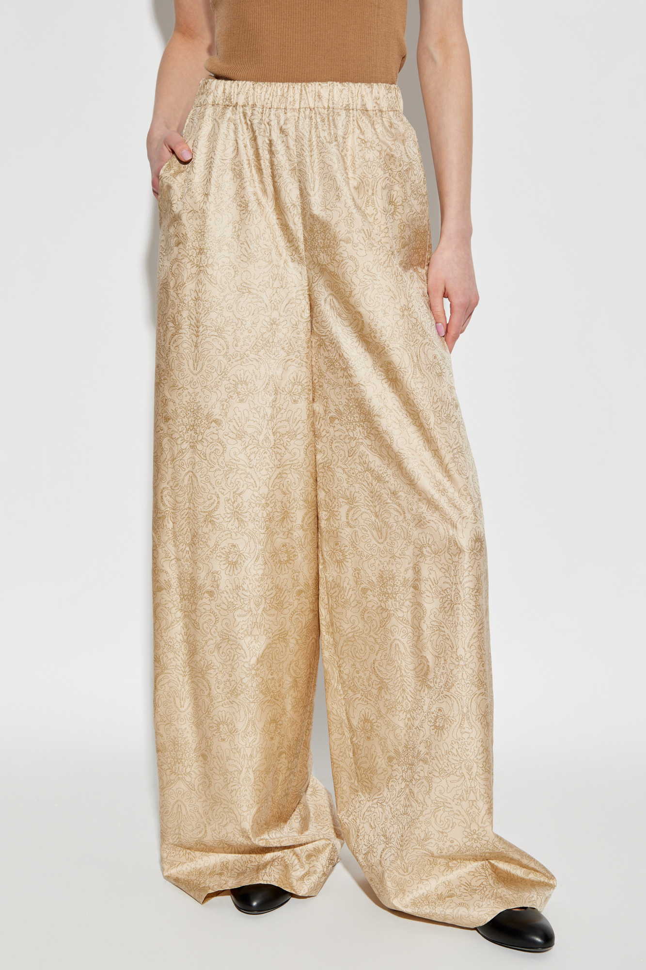 Max Mara Domizia Printed Silk Pants In Nude
