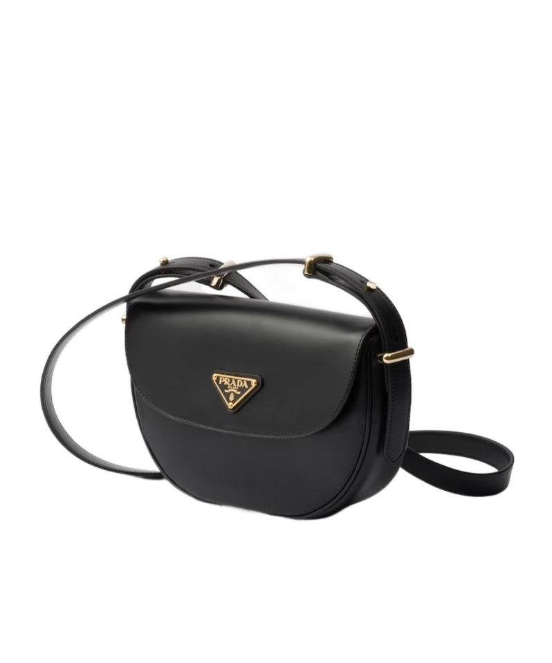 Prada Arque Leather Shoulder Bag With Flap In Black