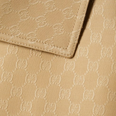 Gucci Women Wool And Silk Crepe Coat With All-over Gg Motif In Beige