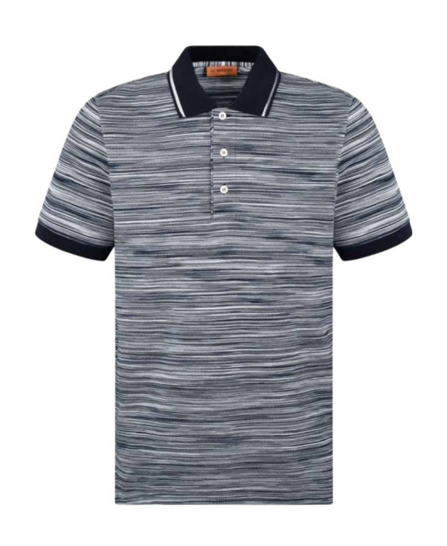Missoni Space Dyed Striped Cotton Polo Shirt In Blue