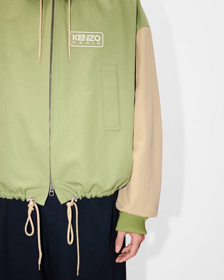 Kenzo Hooded Drawstring Hem Blazer With Ribbed Cuffs In Light Khaki