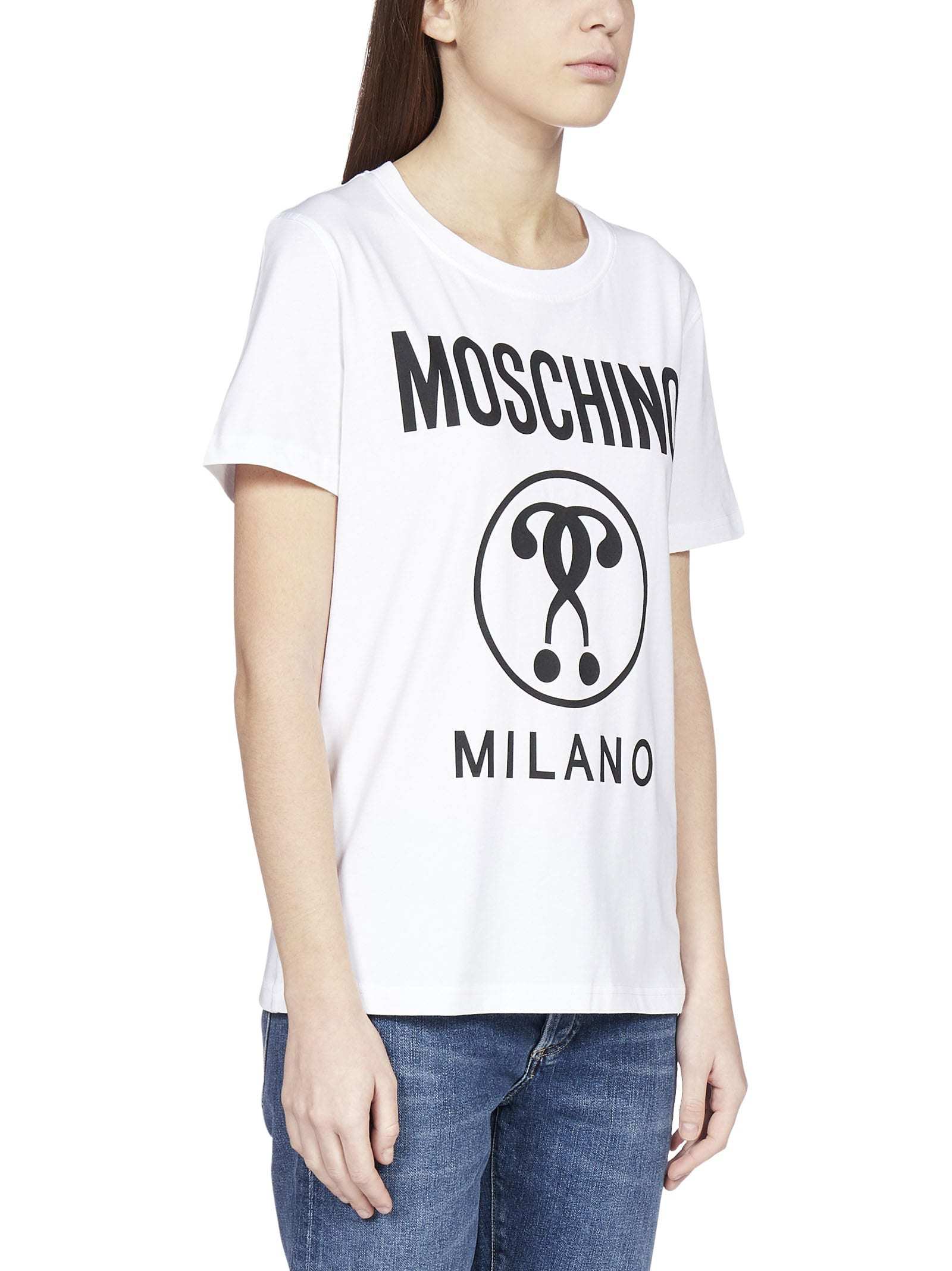Moschino White Double Question Mark T-shirt In White