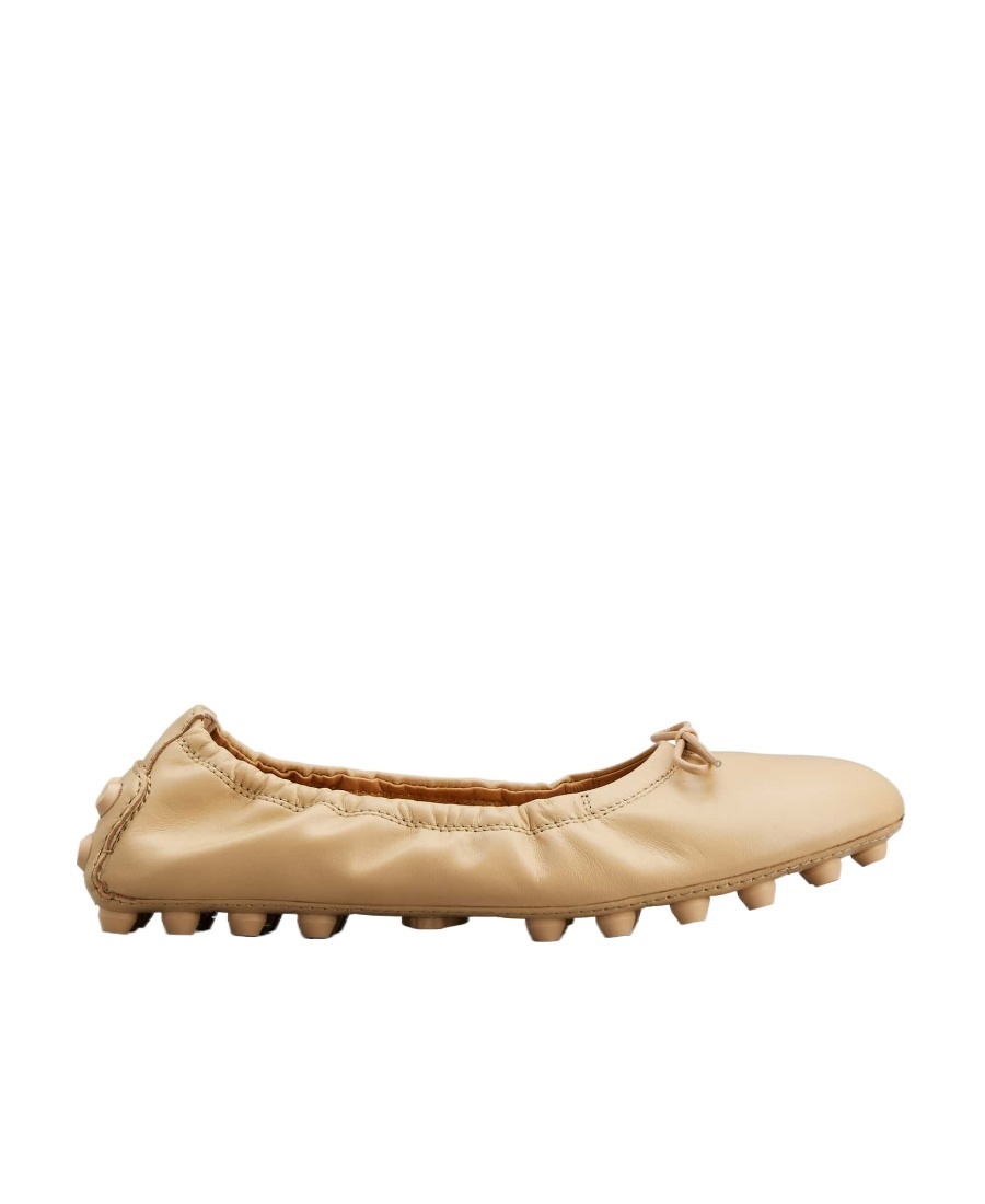 Tod's Lambskin Bow Detail Round Toe Ballerinas In Brown