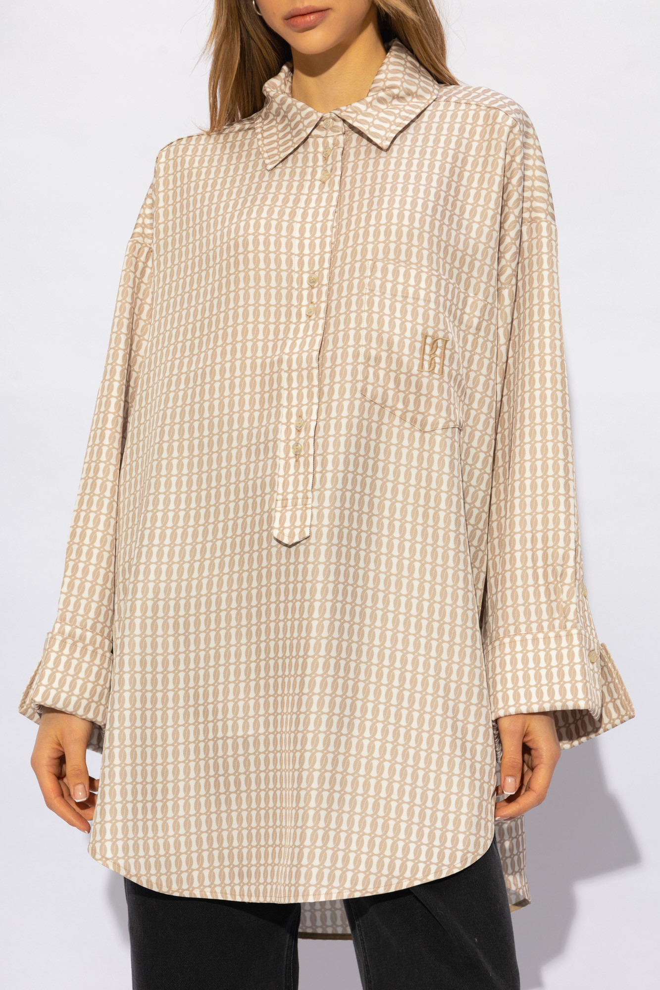 By Malene Birger Geometric-pattern Blouse In Nude