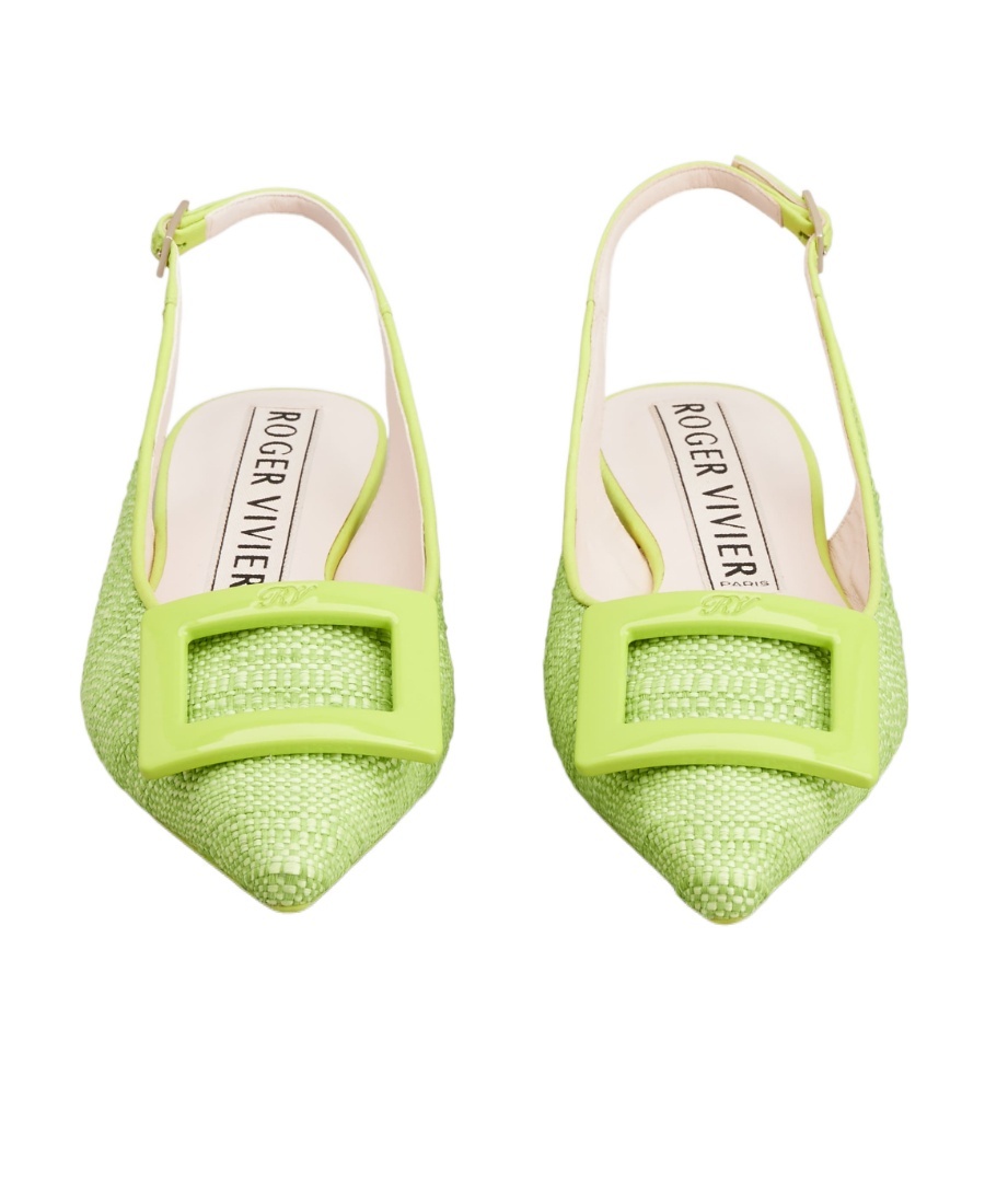 Roger Vivier Gomettine Buckle Slack-down Ballet Shoes In Green