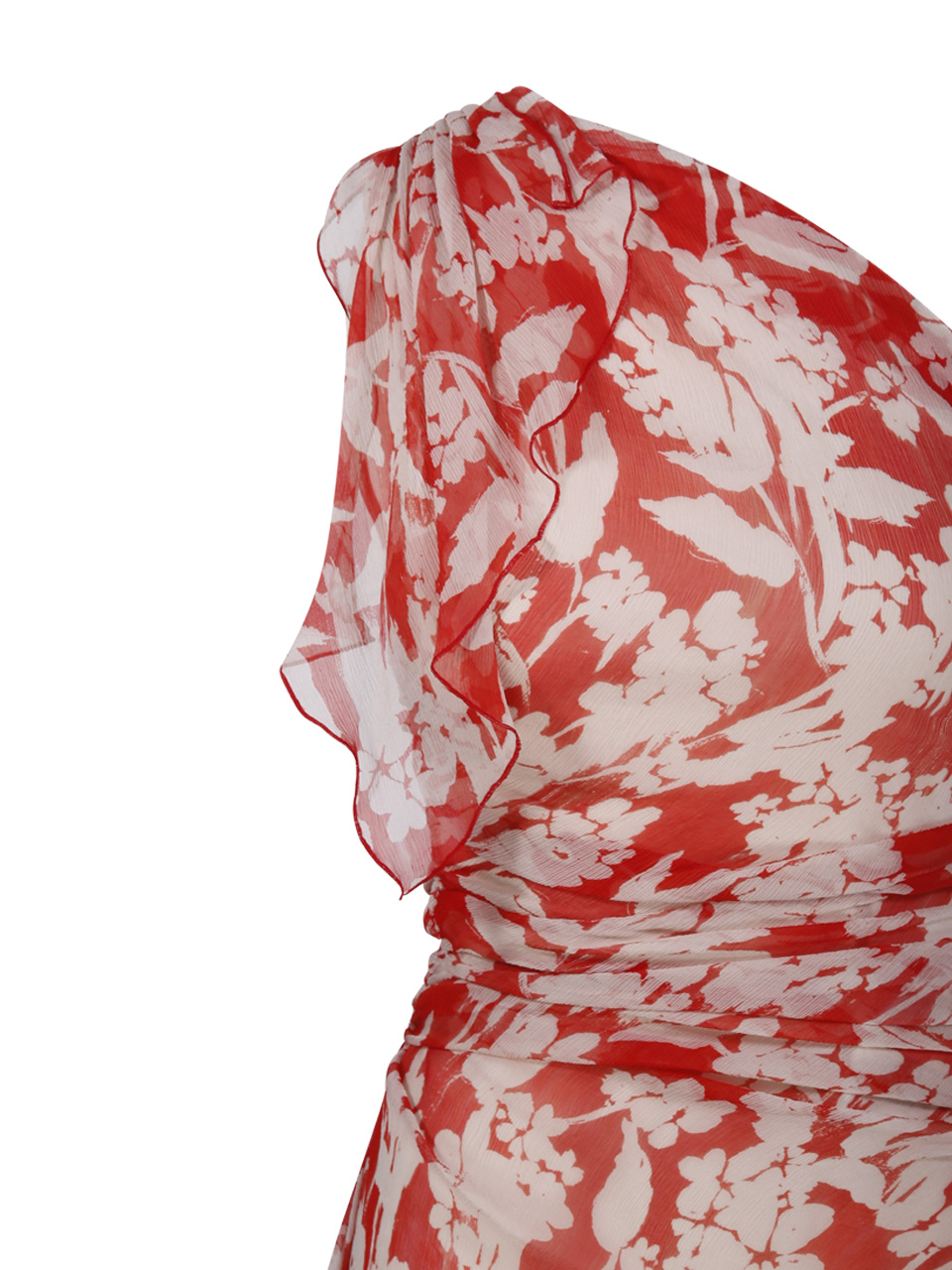 Victoria Beckham Floral Print One-shoulder Draped Midi Dress In Nude