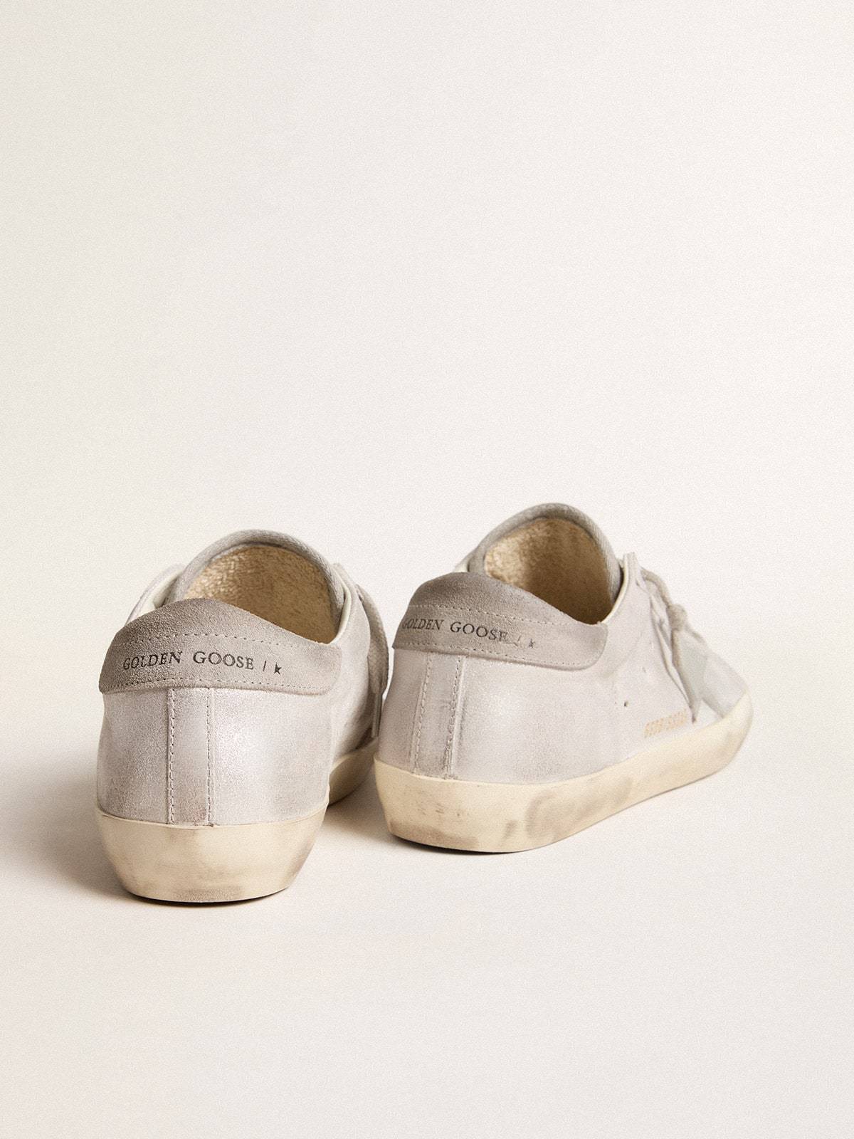 Golden Goose Super-star Sneakers In Gray-white Glitter-effect Leather With Leather Star In Brown