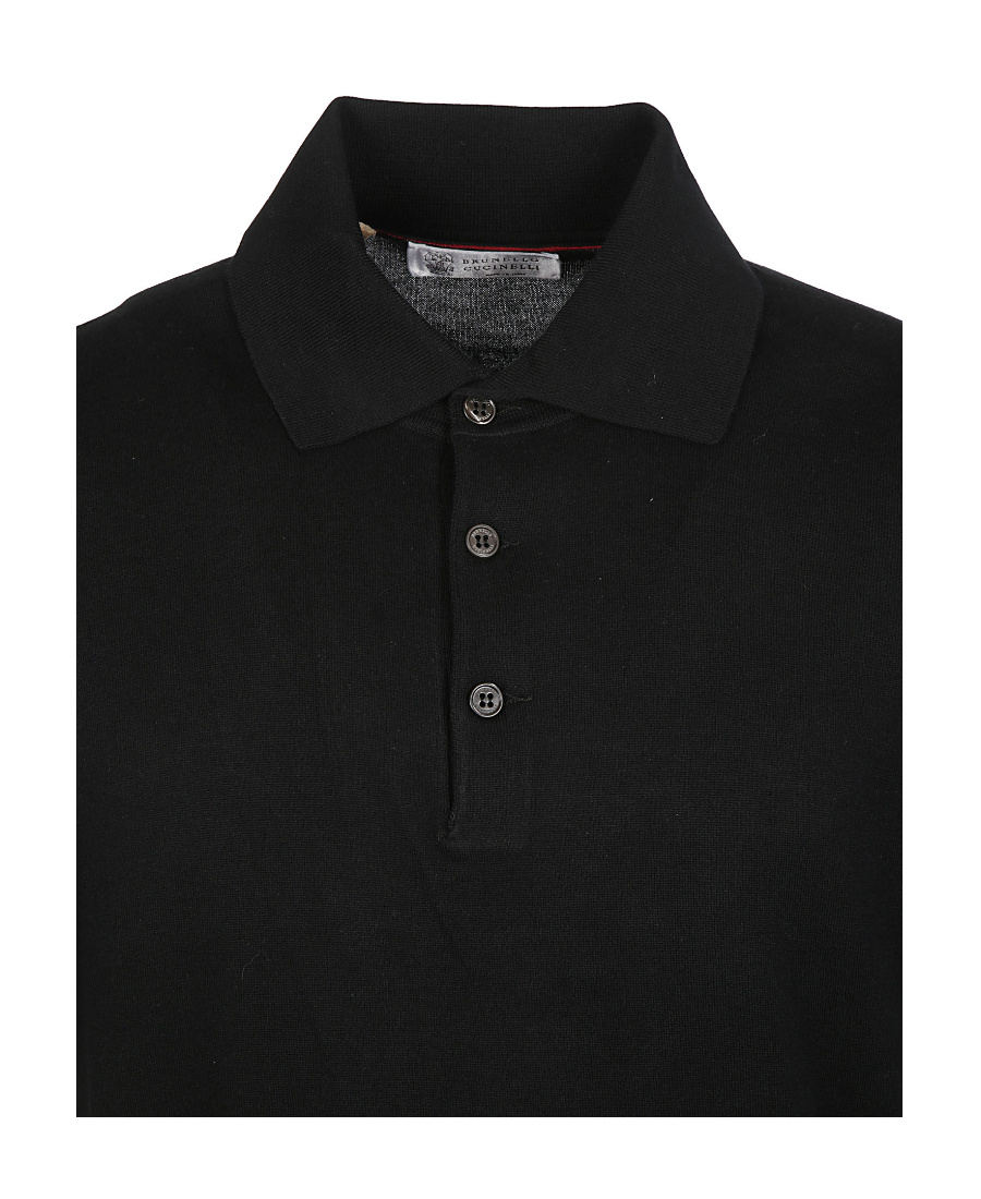 Brunello Cucinelli Black Polo Shirt In Cotton Short-sleeves With Bottons In Black