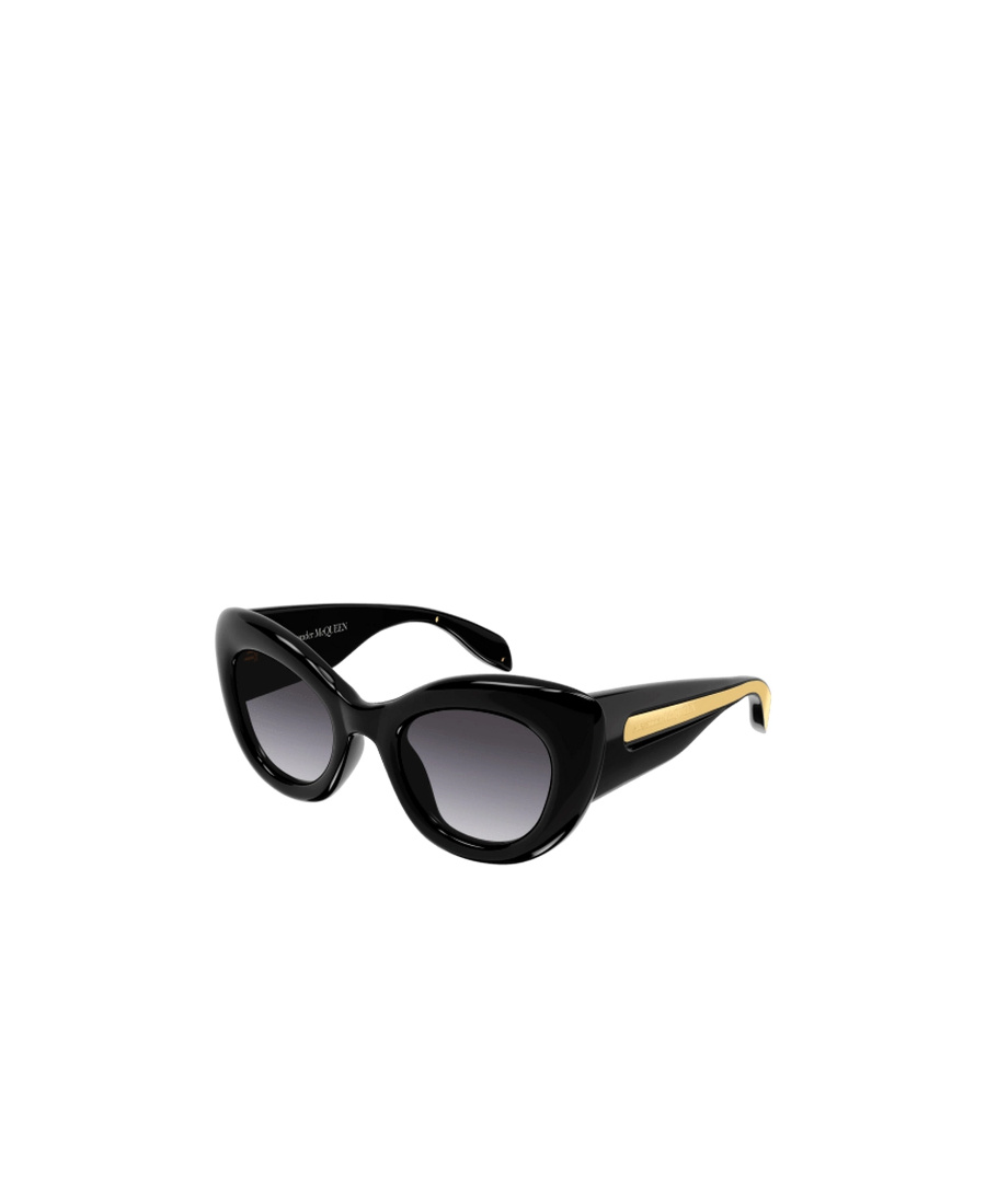 Alexander Mcqueen Engraved-logo Round-frame Sunglasses In Black