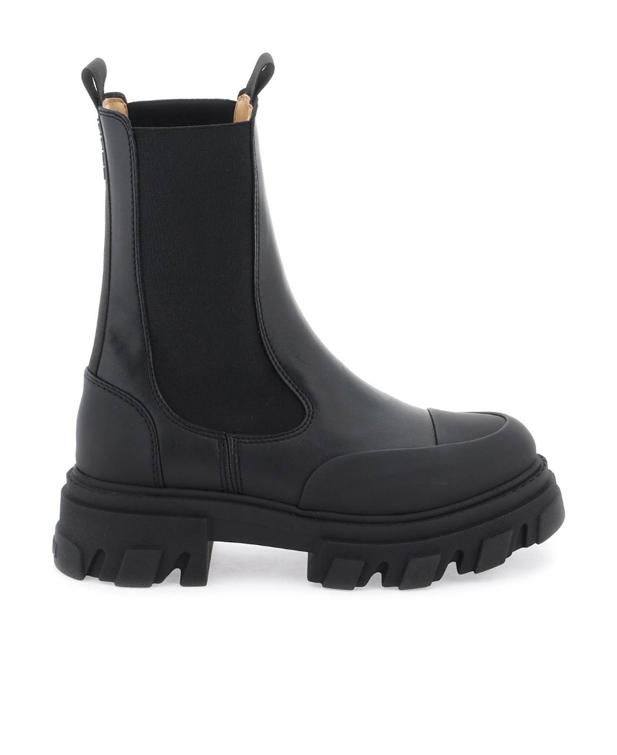 Ganni 55mm Leather Boots With Ankle Height In Black