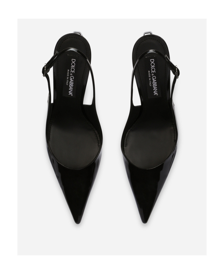 Dolce & Gabbana Lollo 75 Slingback Pumps In Polished Leather In Black