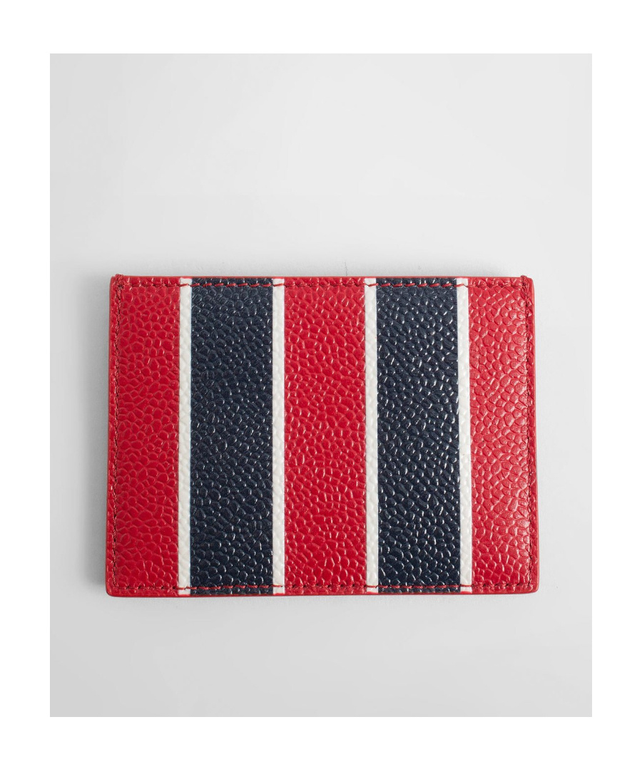 Thom Browne Striped Leather Wallet In Red