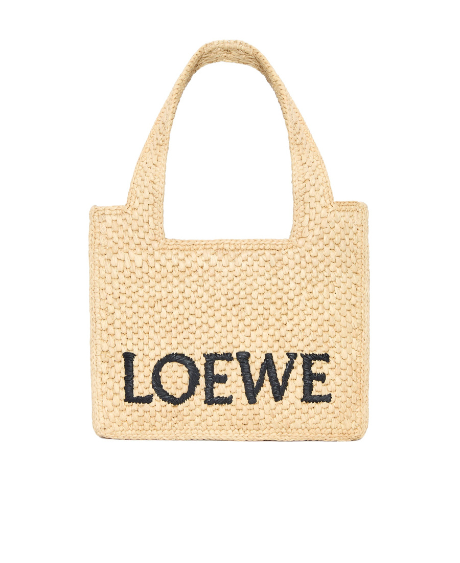 Loewe Logo-embroidered Raffia Tote Bag In Nude
