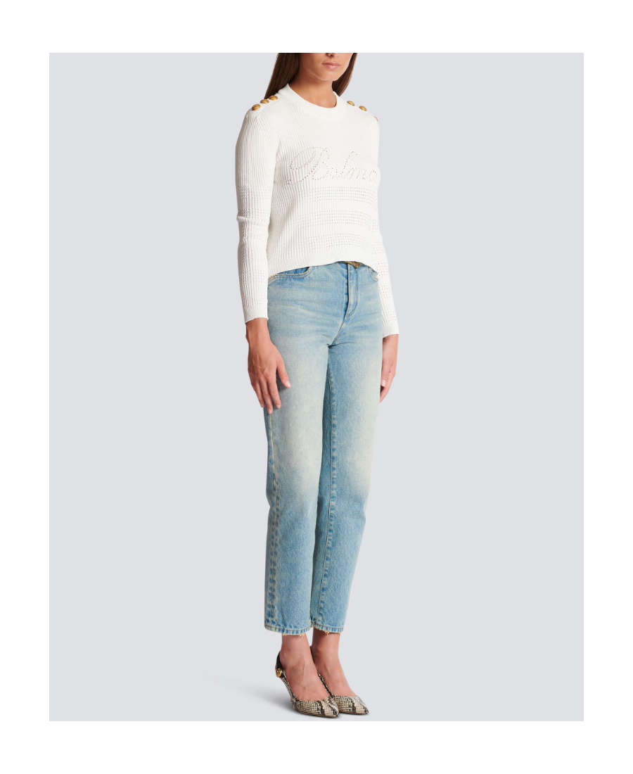 Shop Balmain Signature Knit Jumper In White