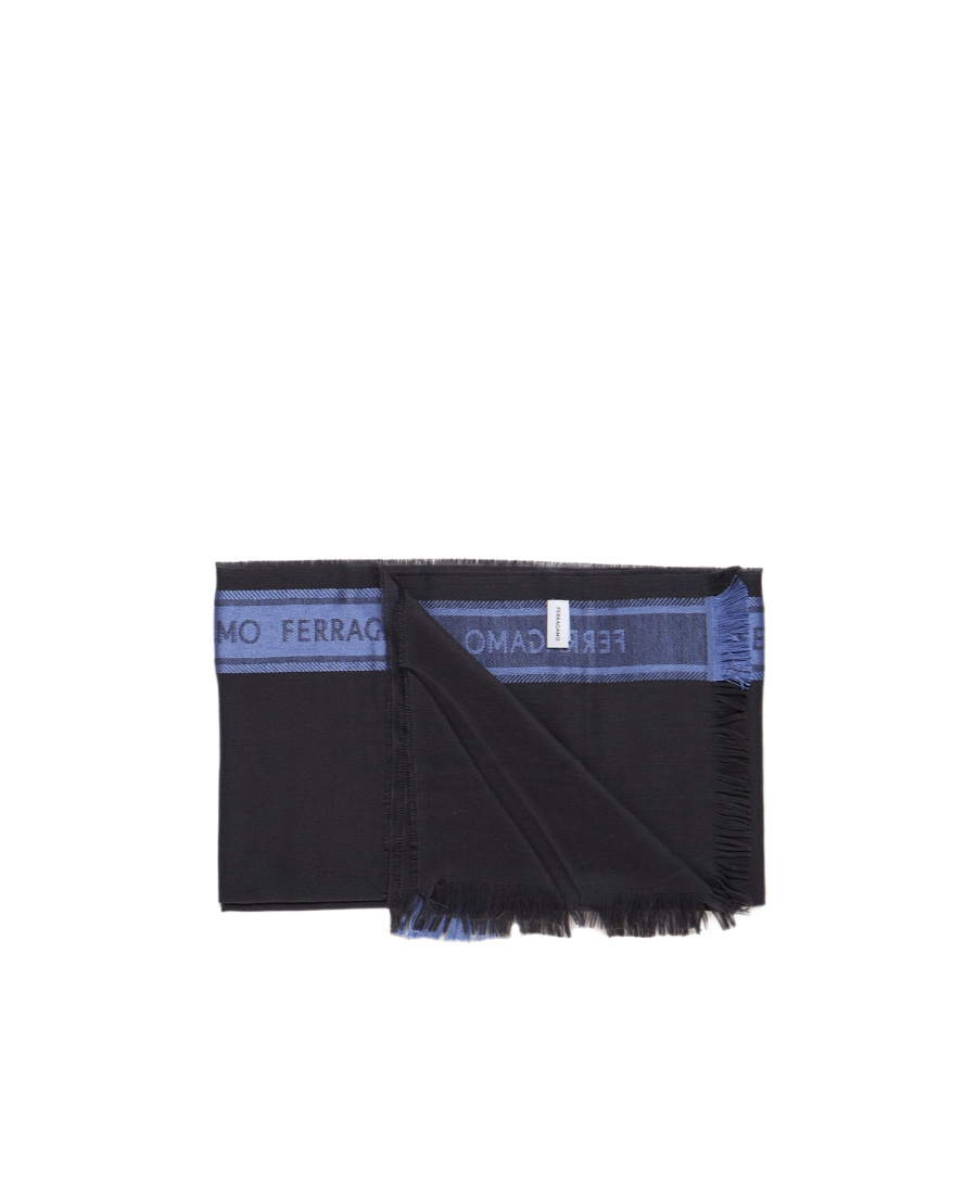 Ferragamo Salvatore Logo-trim Fringed Scarf In Black