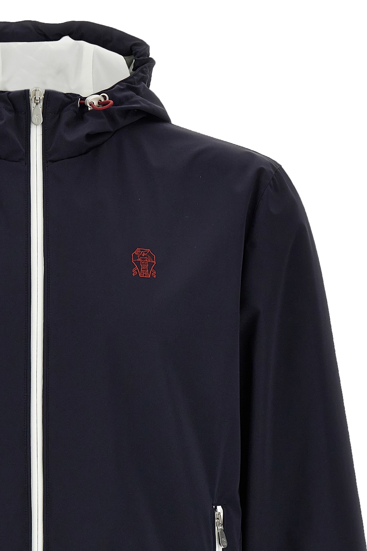 Brunello Cucinelli Membranated Nylon Jacket With Logo And Hood In Black