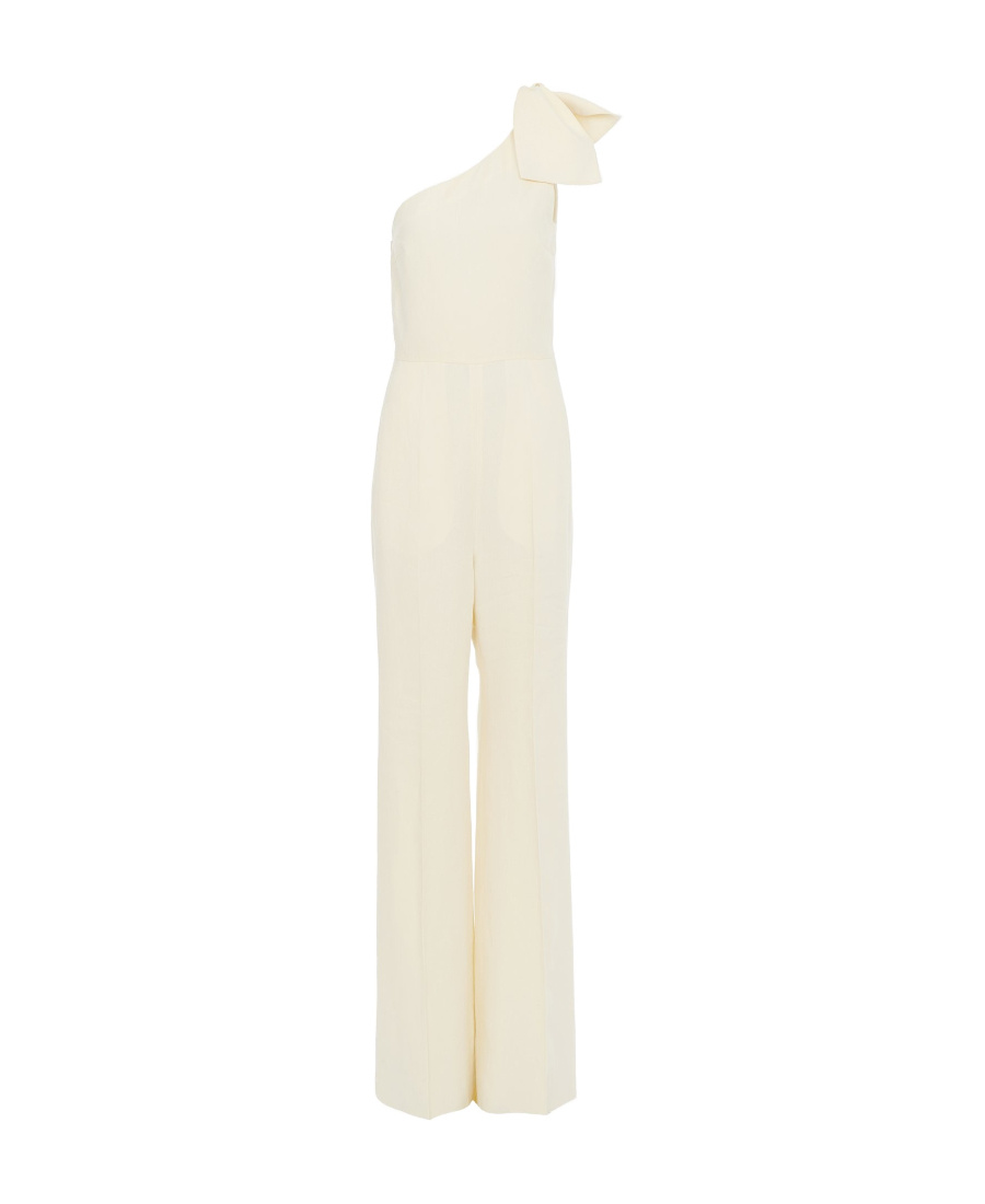 Chloé One-shoulder Linen Canvas Jumpsuit With Decorative Bow In White