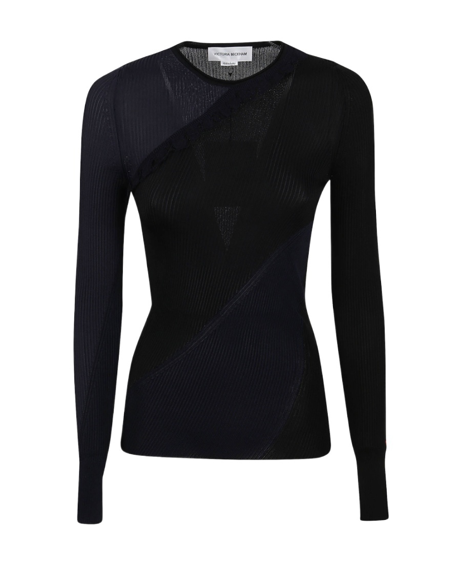 VICTORIA BECKHAM SPIRAL RIBBED-KNIT TOP