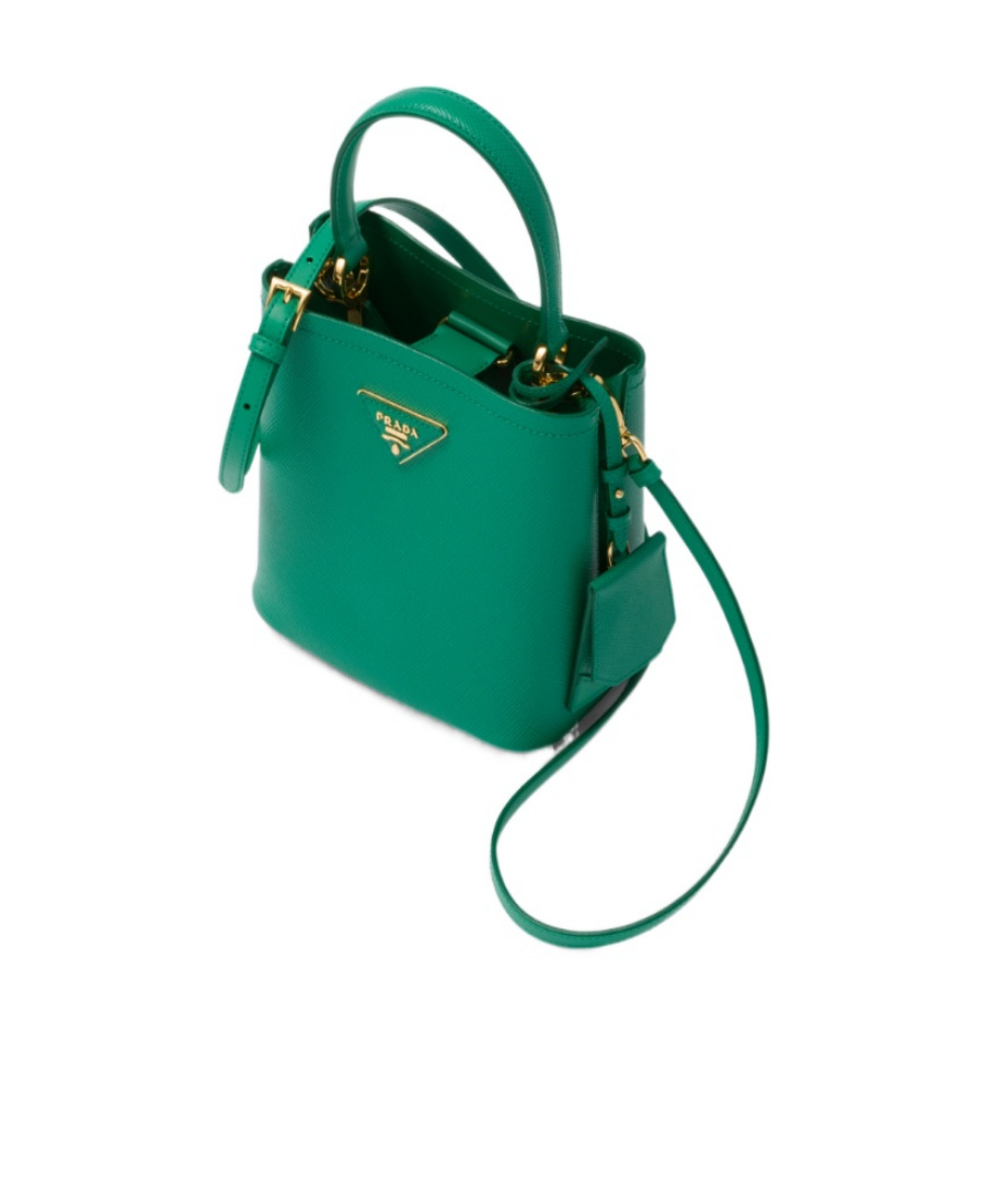 Prada Small Leather Panier Bag In Green