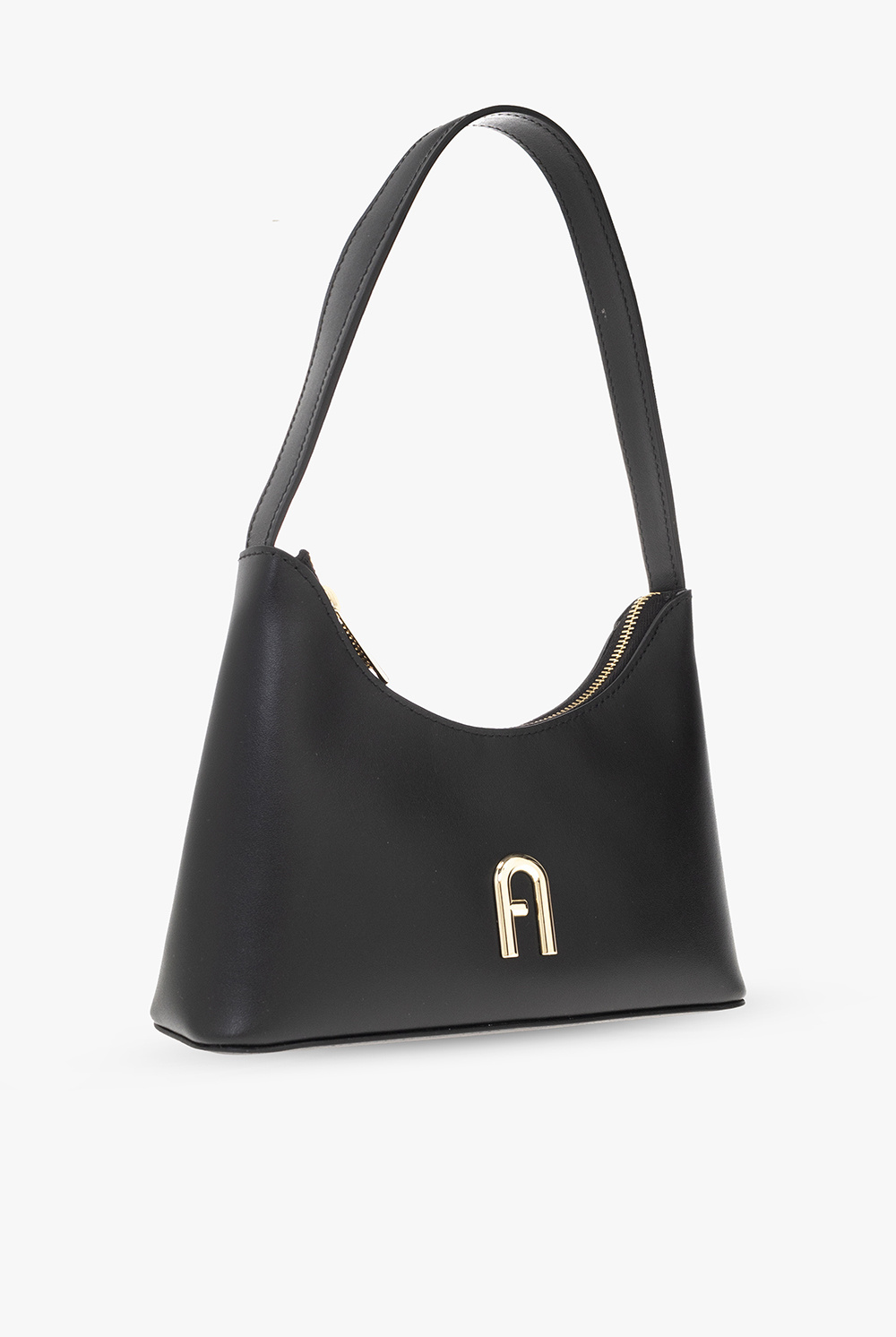 Furla Logo-plaque Leather Shoulder Bag In Black