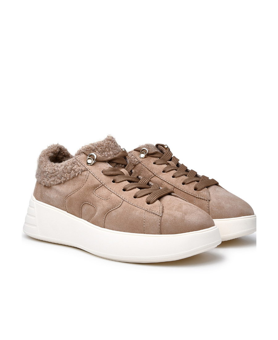 Hogan Furry-detail Lace-up Sneakers In White