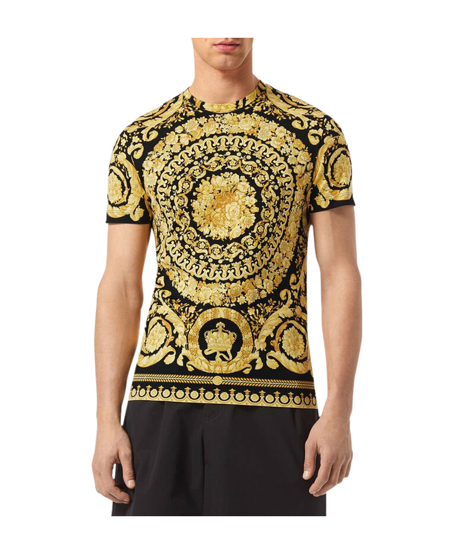 Versace T-shirt Jersey Cotton Bio Stampa Barocco Classic In Multicolor