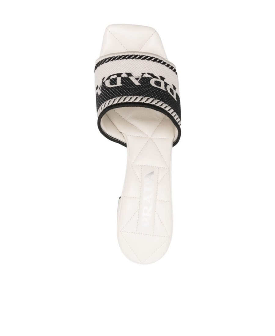 Prada Logo High-heeled Sandals In White