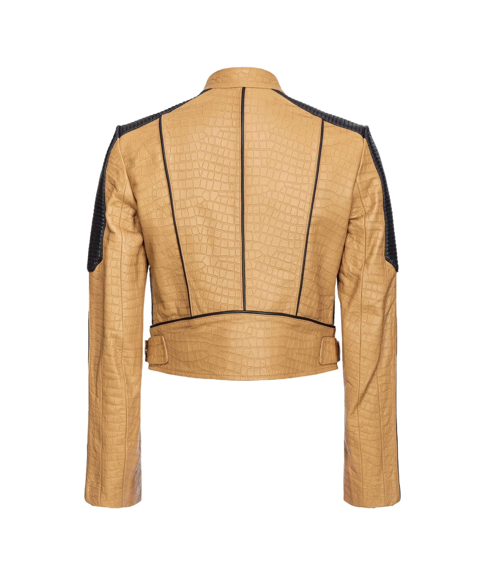 Pinko Croc-effect Cropped Leather Jacket In Nude