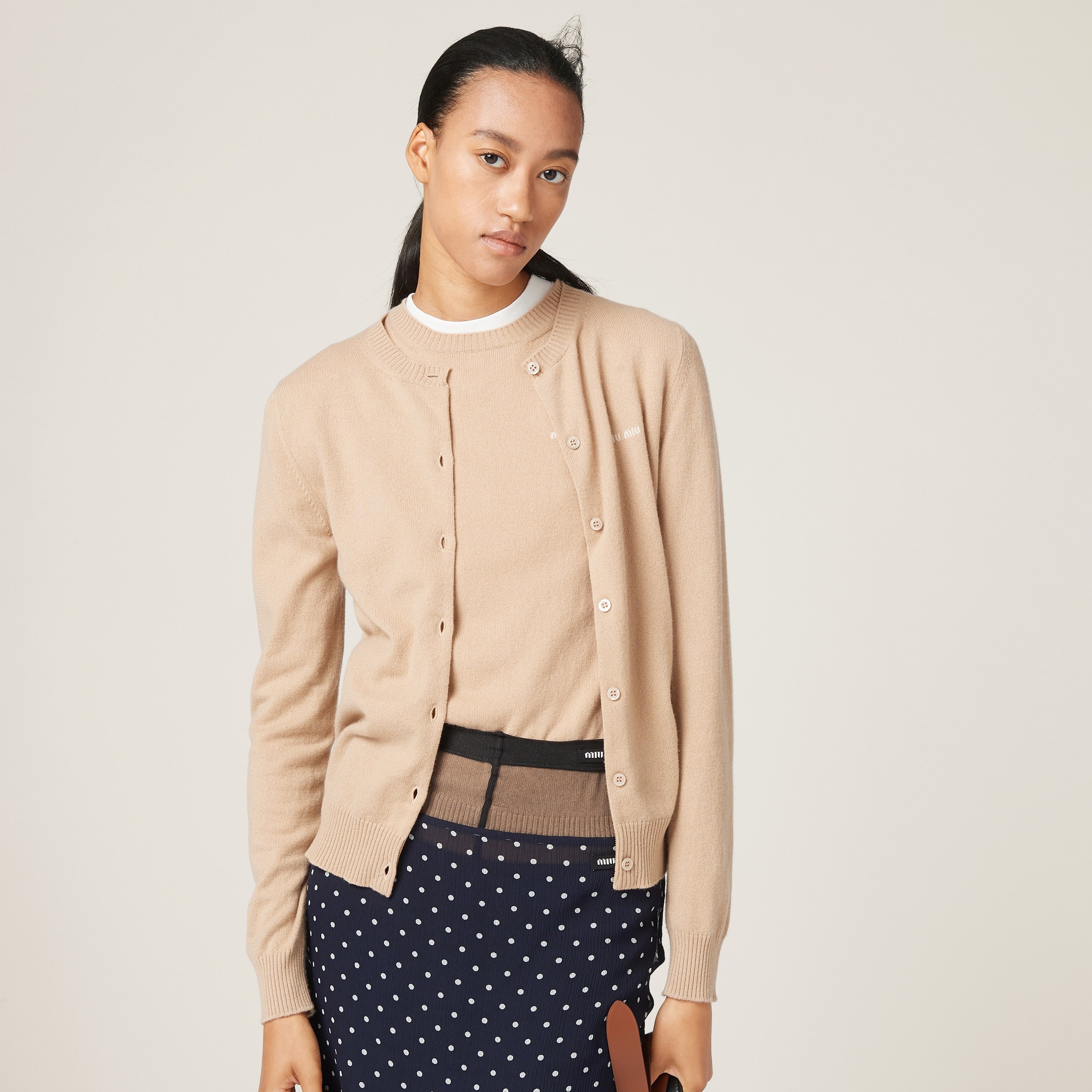 Miu Miu Sweater Crew Cashmere F.12 In Neutral