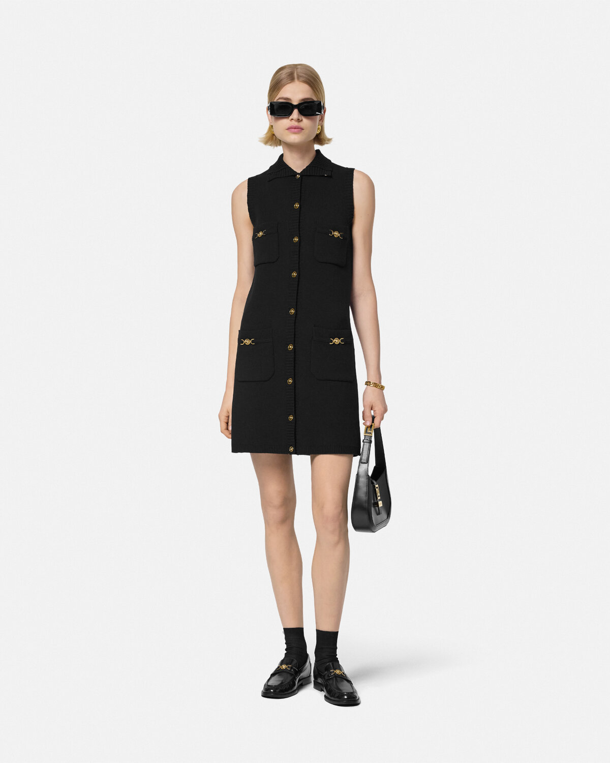 Versace Black Mini Sleeveless Dress With Medusa Detail