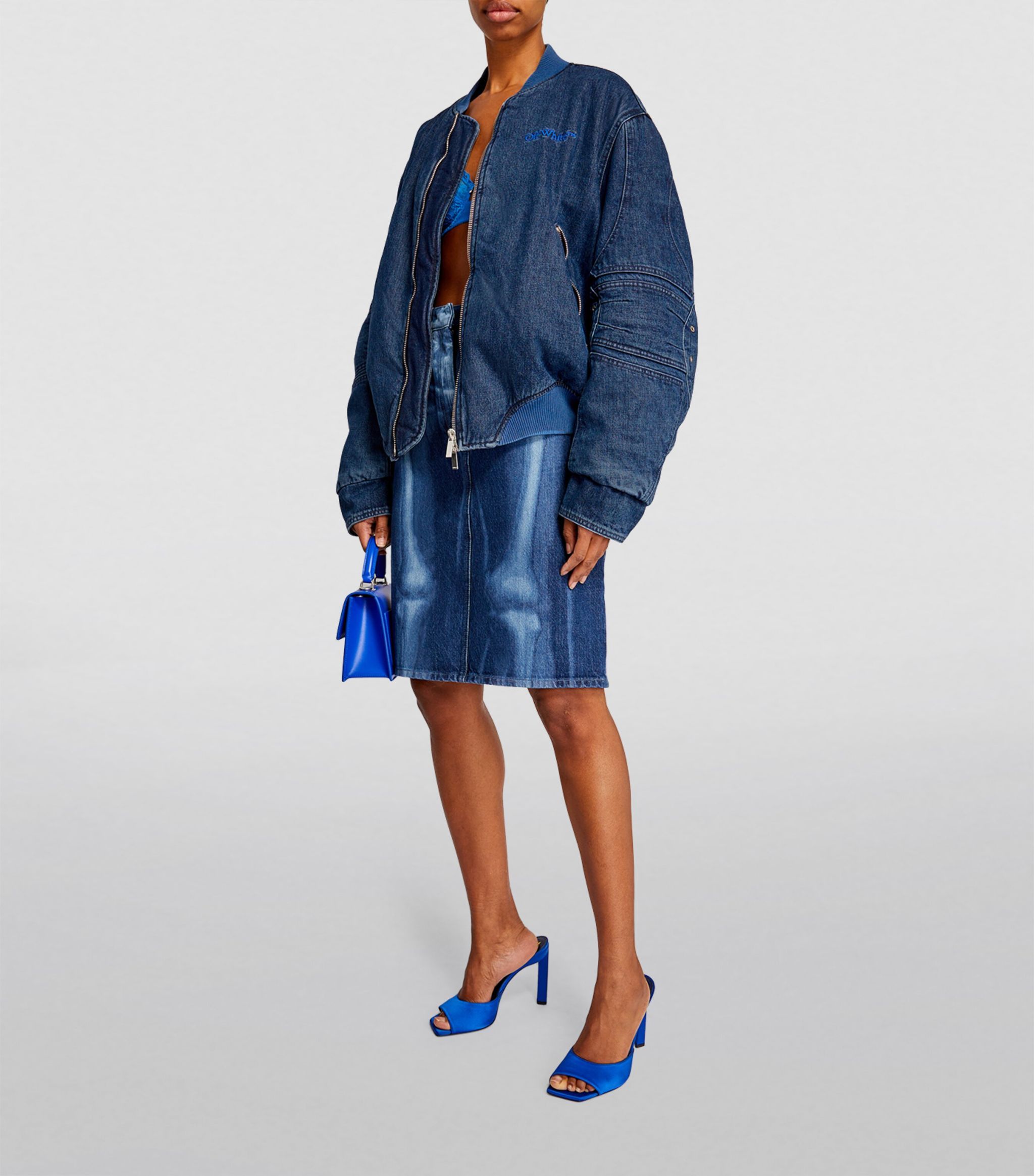 OFF-WHITE LONG-SLEEVED ZIPPER DENIM COAT