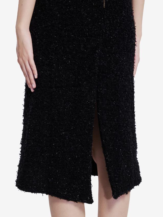 Balenciaga Cotton Tweed Knitted Midi Skirt In Black