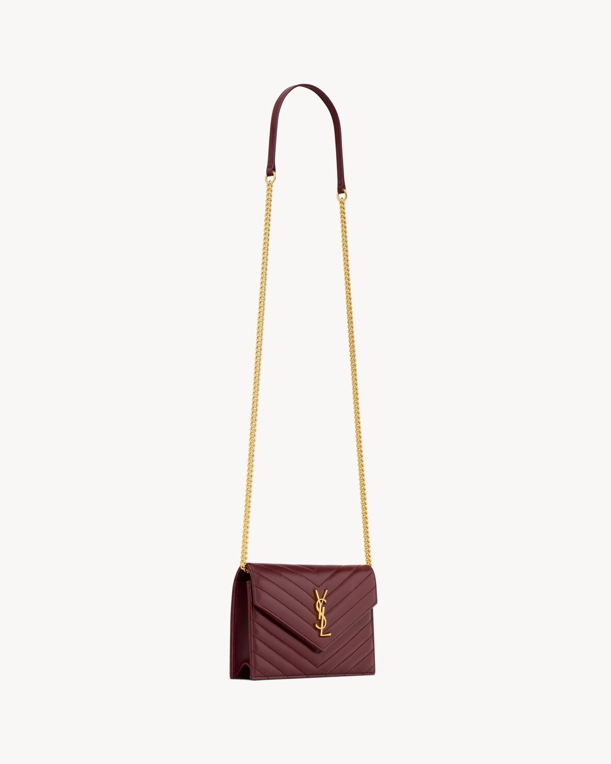 Saint Laurent Cassandre Envelope Chain Wallet In Lambskin In Red