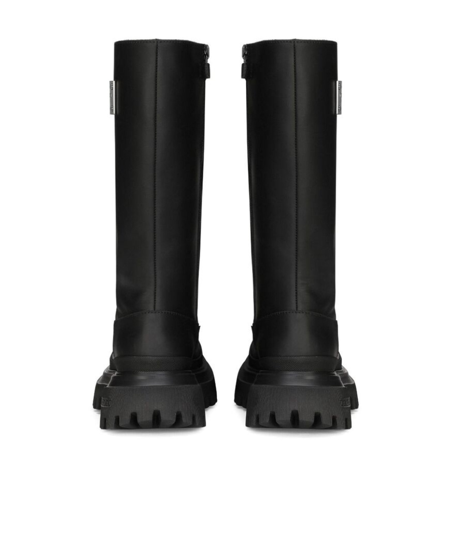 Dolce & Gabbana Logo Plaque Leather Boots In Black