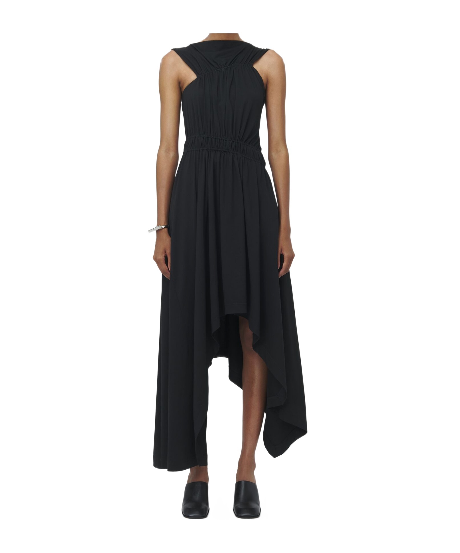 Alexander Mcqueen Gathered Asymmetric Cotton Jersey Midi Dress In Black